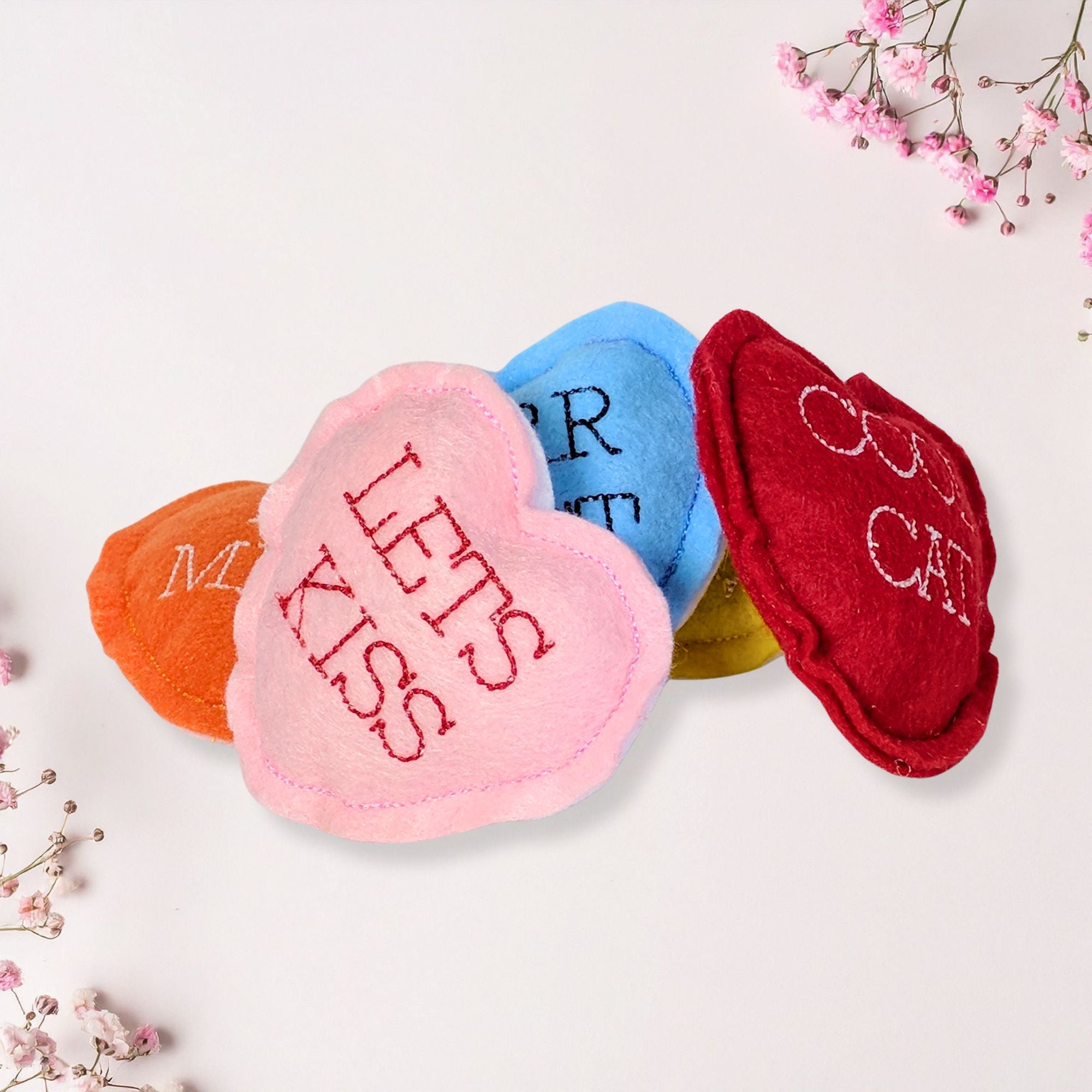 Conversation Heart Catnip Toys – Handmade Valentine's Set of 5