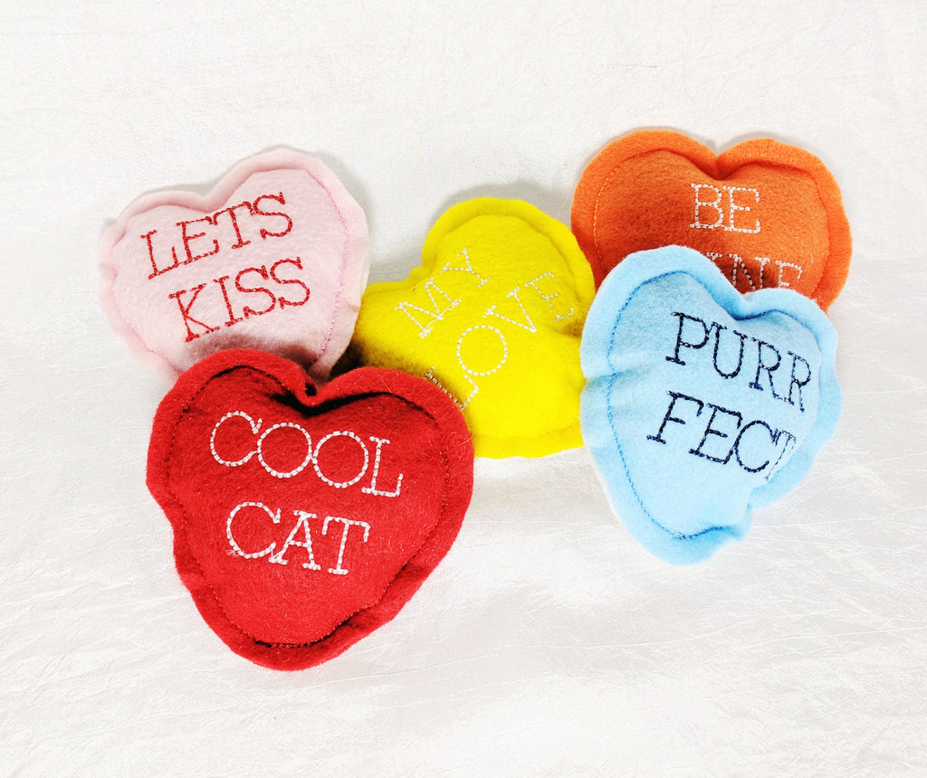 Conversation Heart Catnip Toys – Handmade Valentine's Set of 5