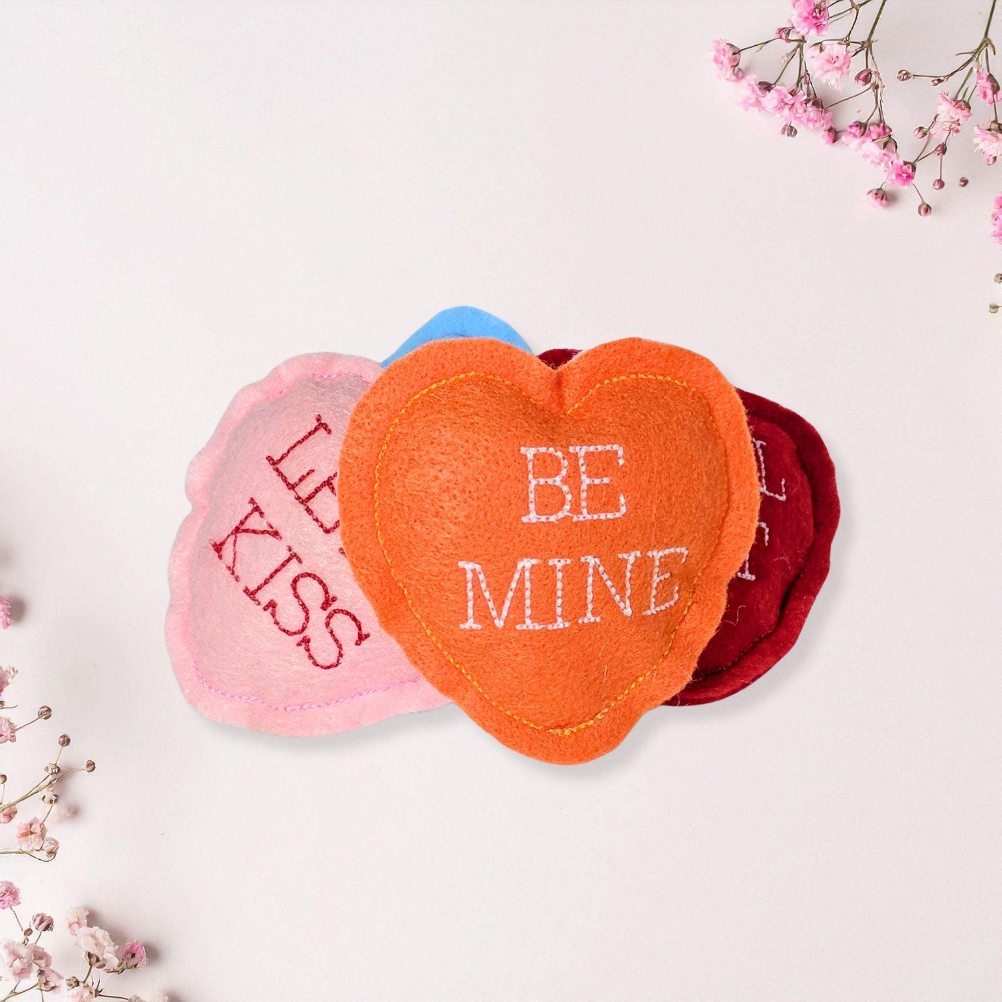 Conversation Heart Catnip Toys – Handmade Valentine's Set of 5