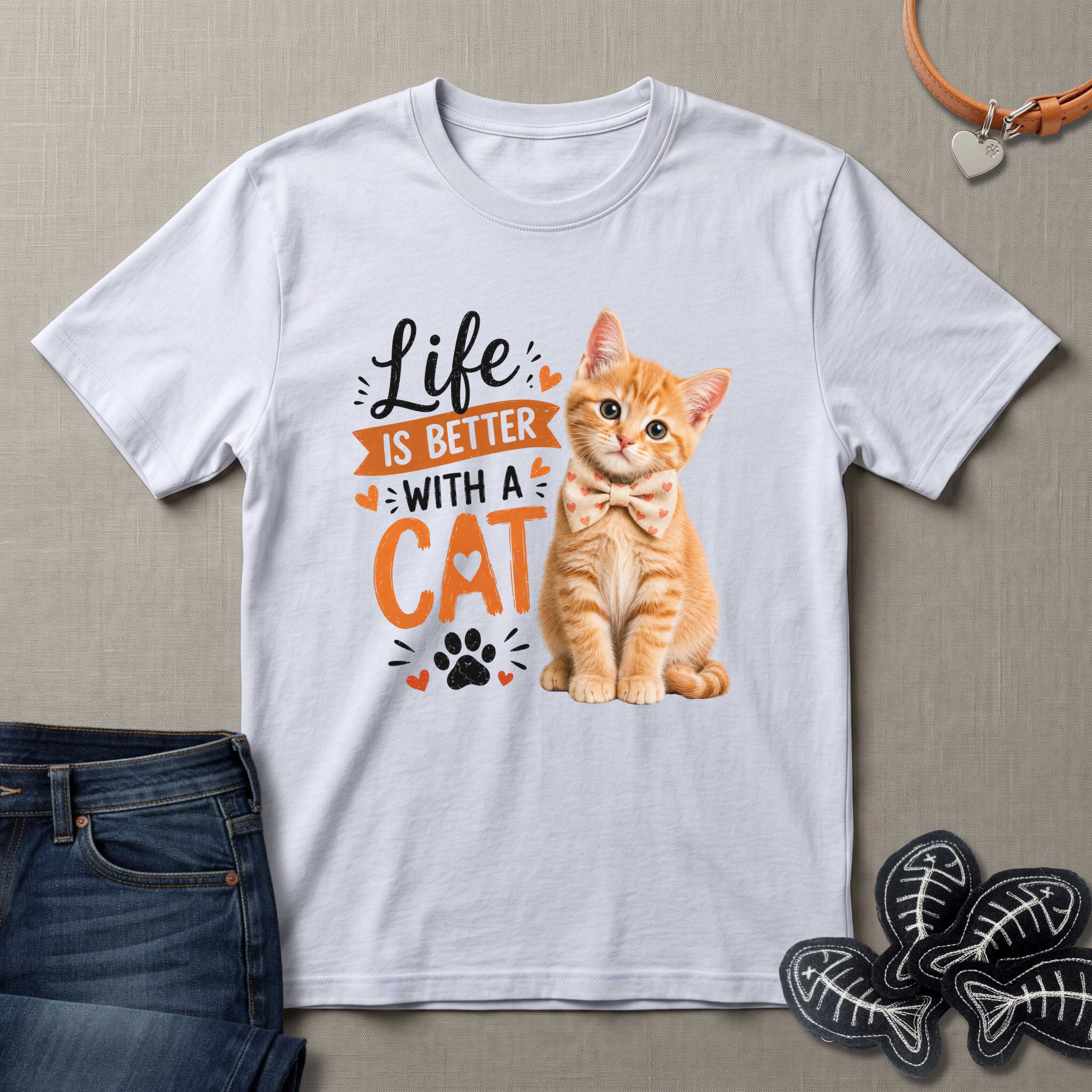 Life is Better with a Cat with a Bowtie T-Shirt