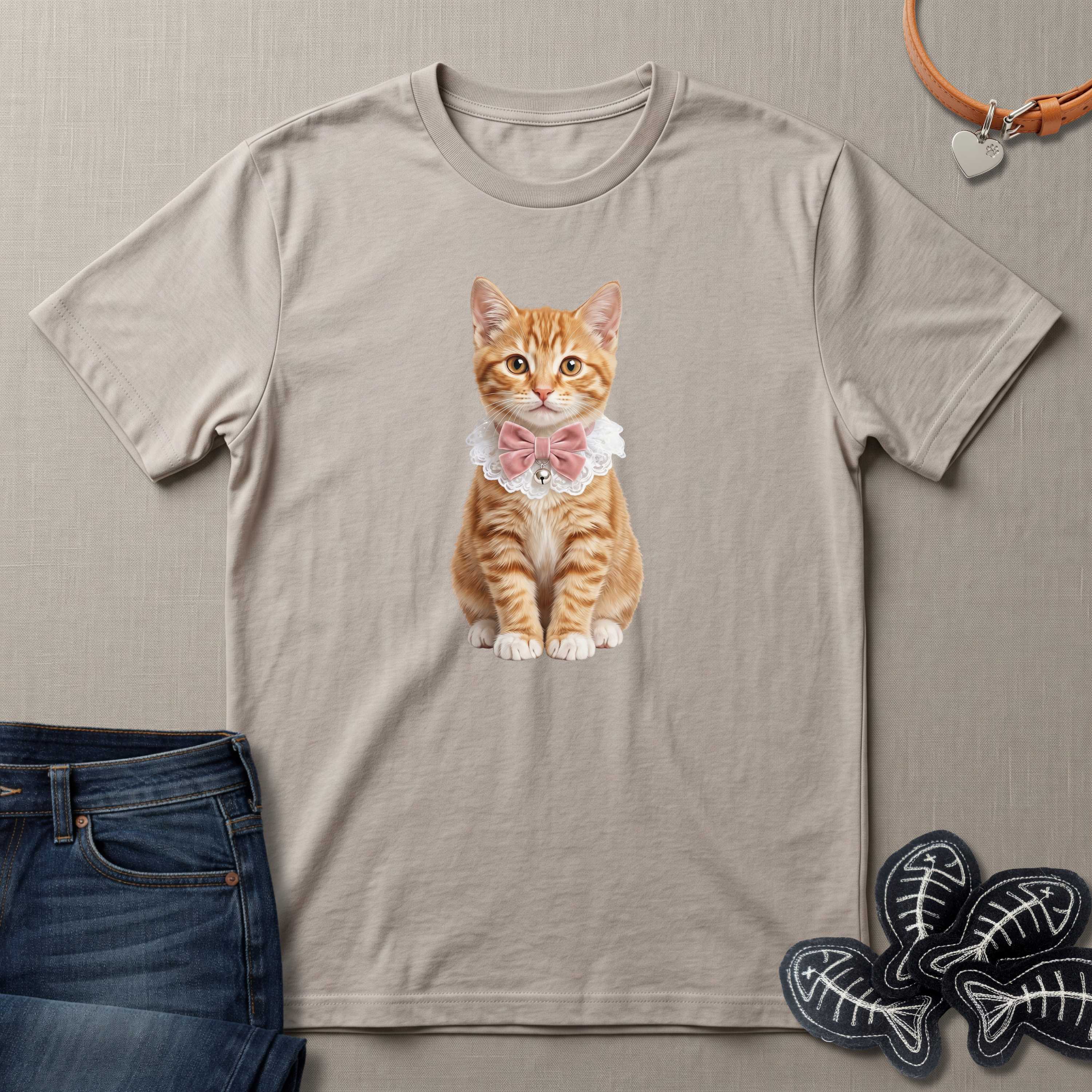 Orange Kitten with Bow and Bell Cat T-Shirt