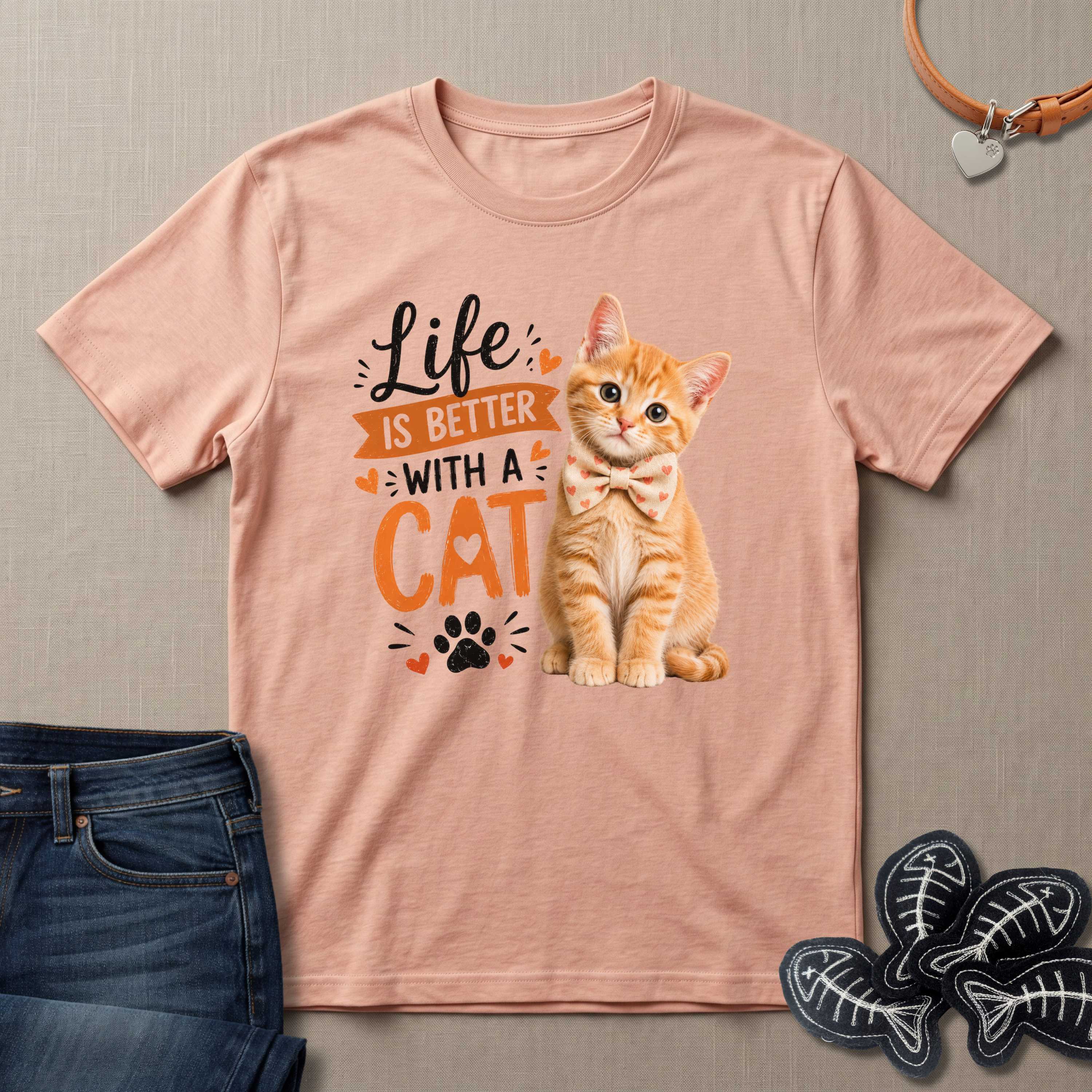 Life is Better with a Cat with a Bowtie T-Shirt