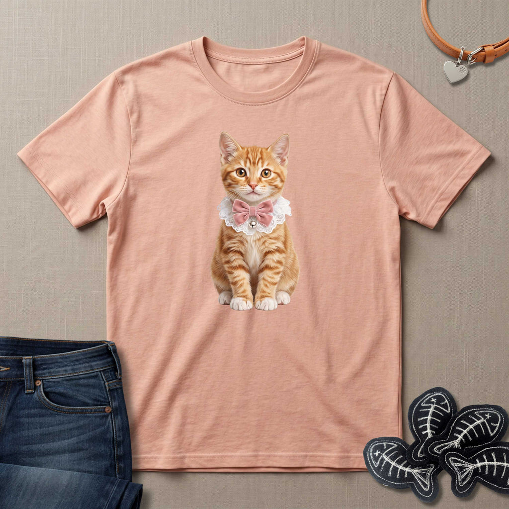 Orange Kitten with Bow and Bell Cat T-Shirt