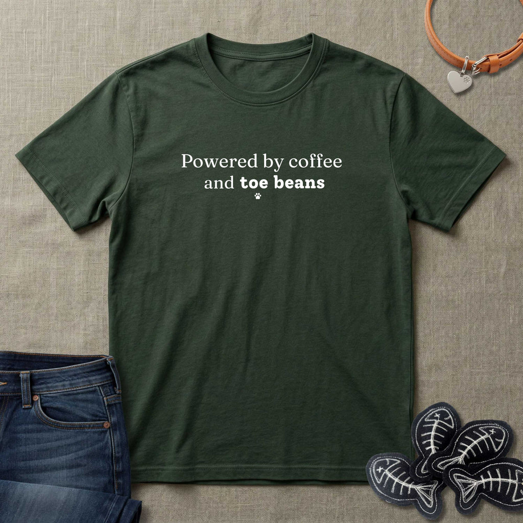 Powered by Coffee and Toe Beans Cat T-Shirt