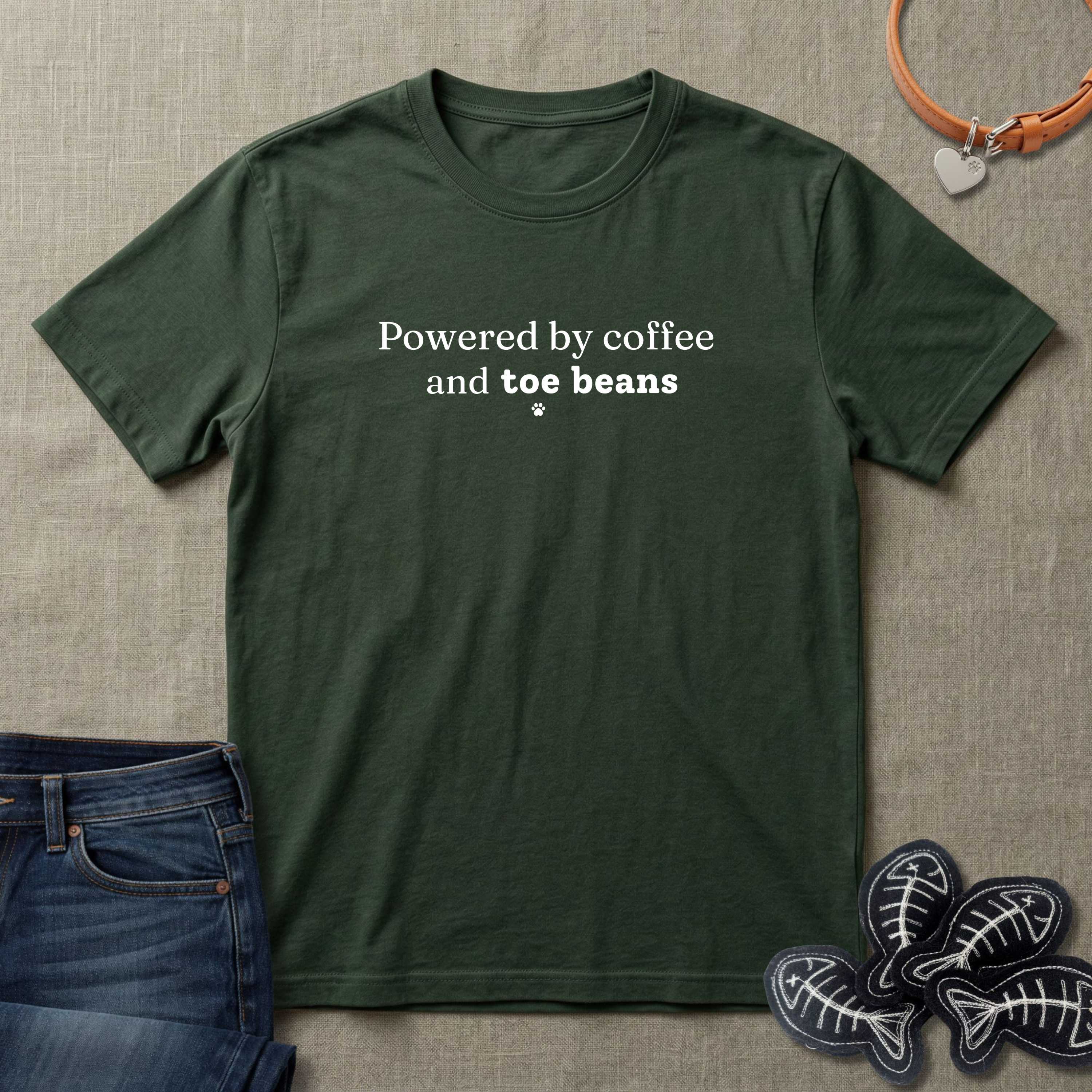 Powered by Coffee and Toe Beans Cat T-Shirt