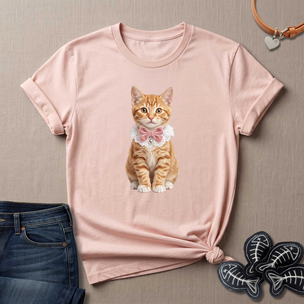 Orange Kitten with Bow and Bell Cat T-Shirt