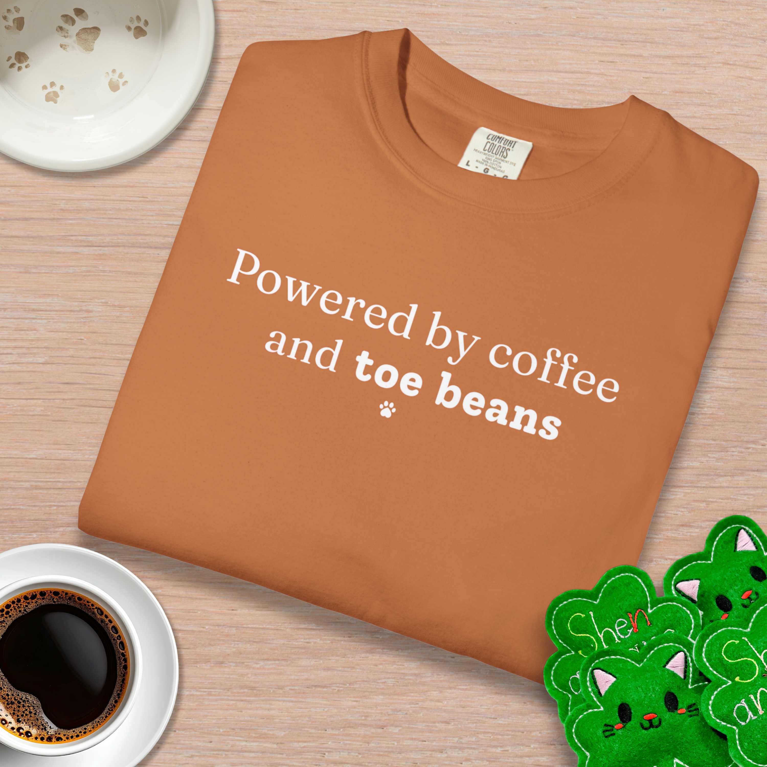 Powered by Coffee and Toe Beans Cat T-Shirt