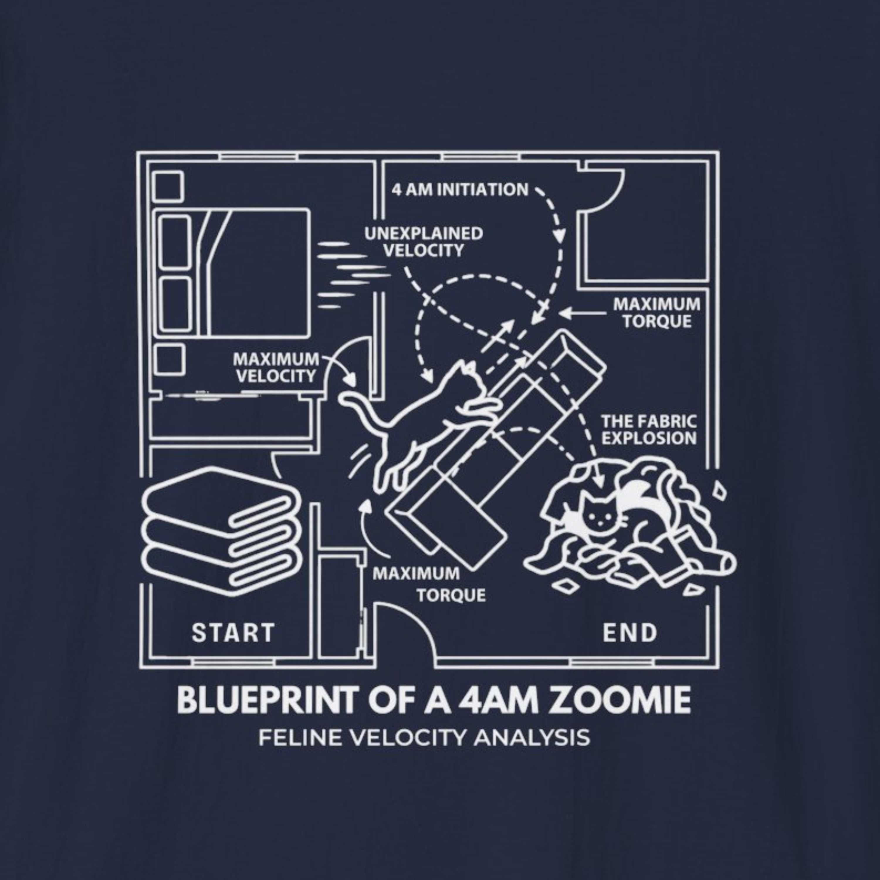 Blueprint of a 4AM Zoomie Cat T-Shirt