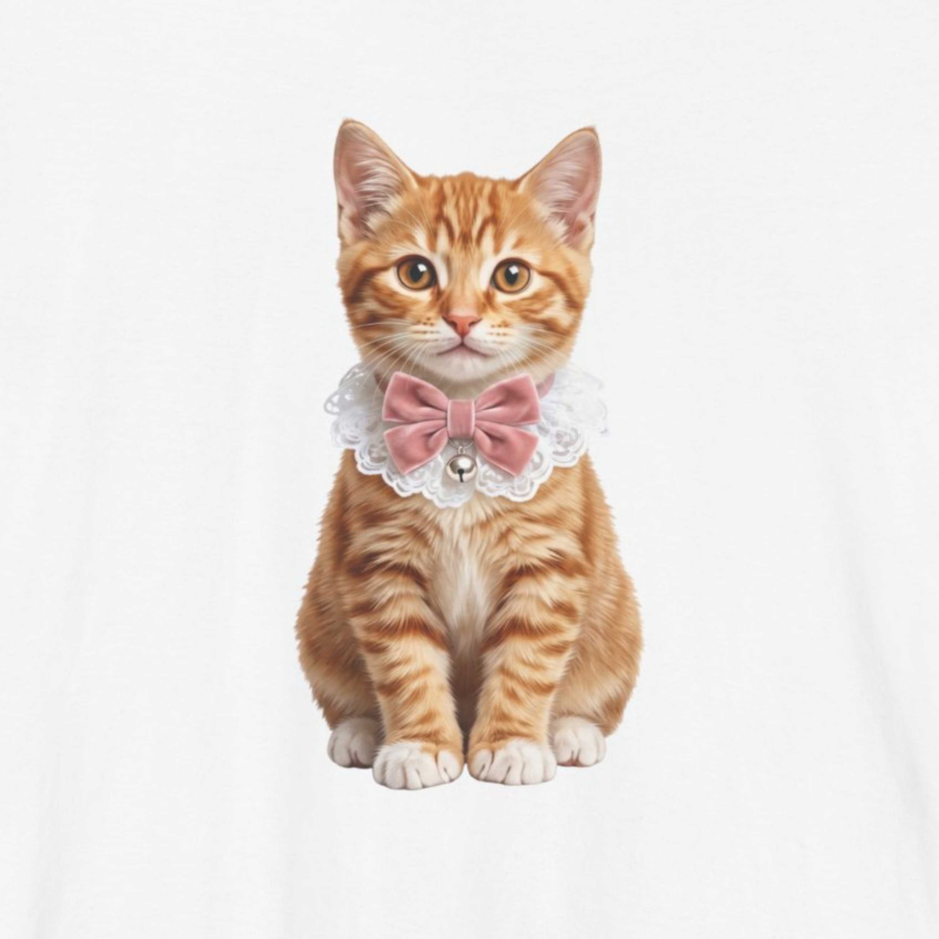 Orange Kitten with Bow and Bell Cat T-Shirt