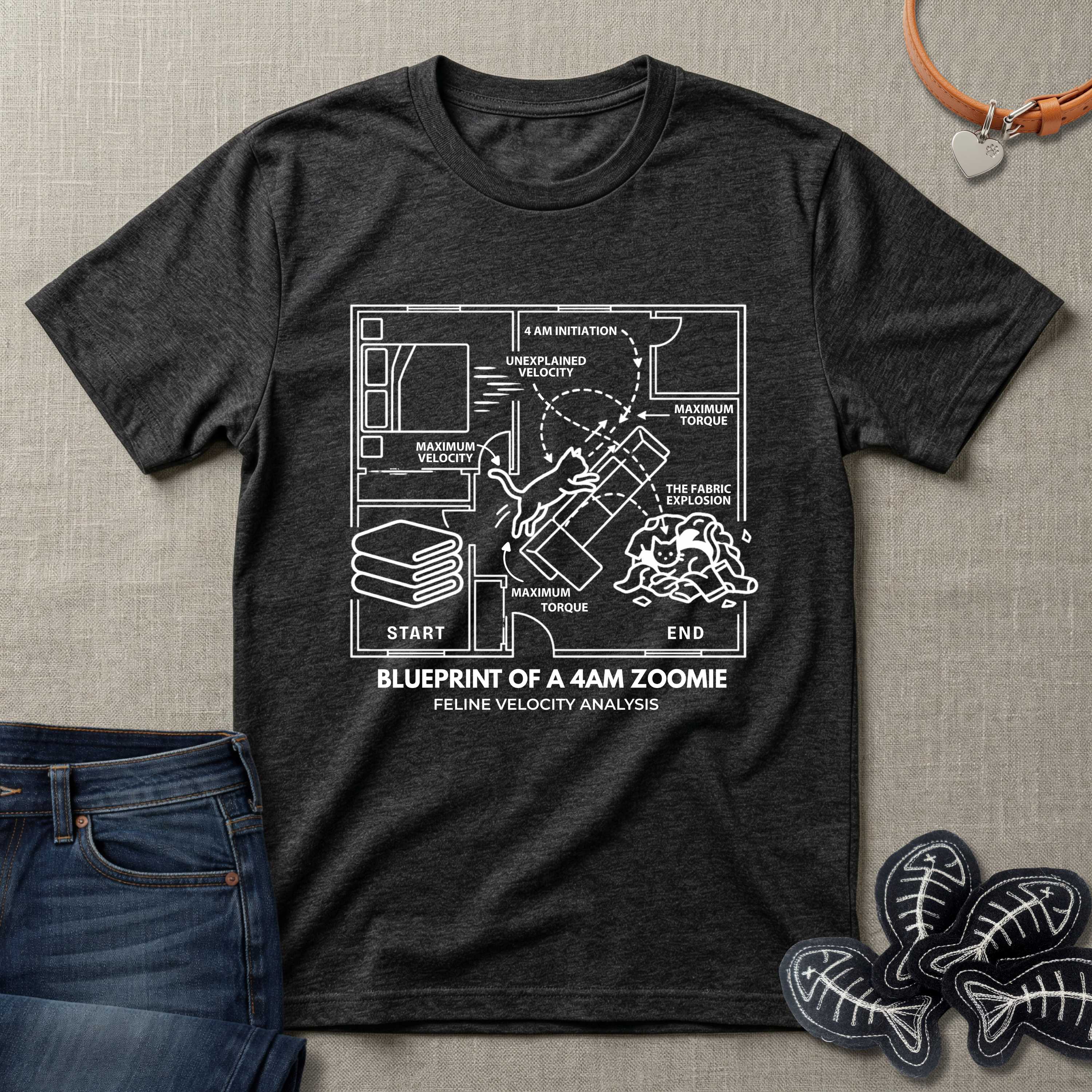 Blueprint of a 4AM Zoomie Cat T-Shirt