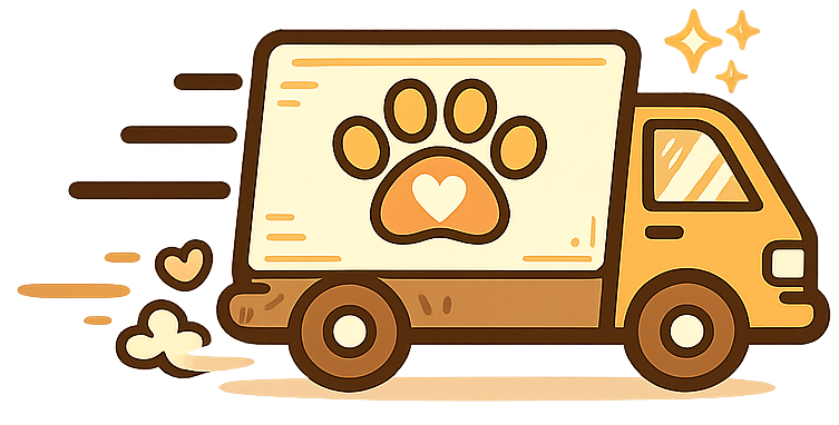 Illustration of a delivery truck with a paw print design on the side.