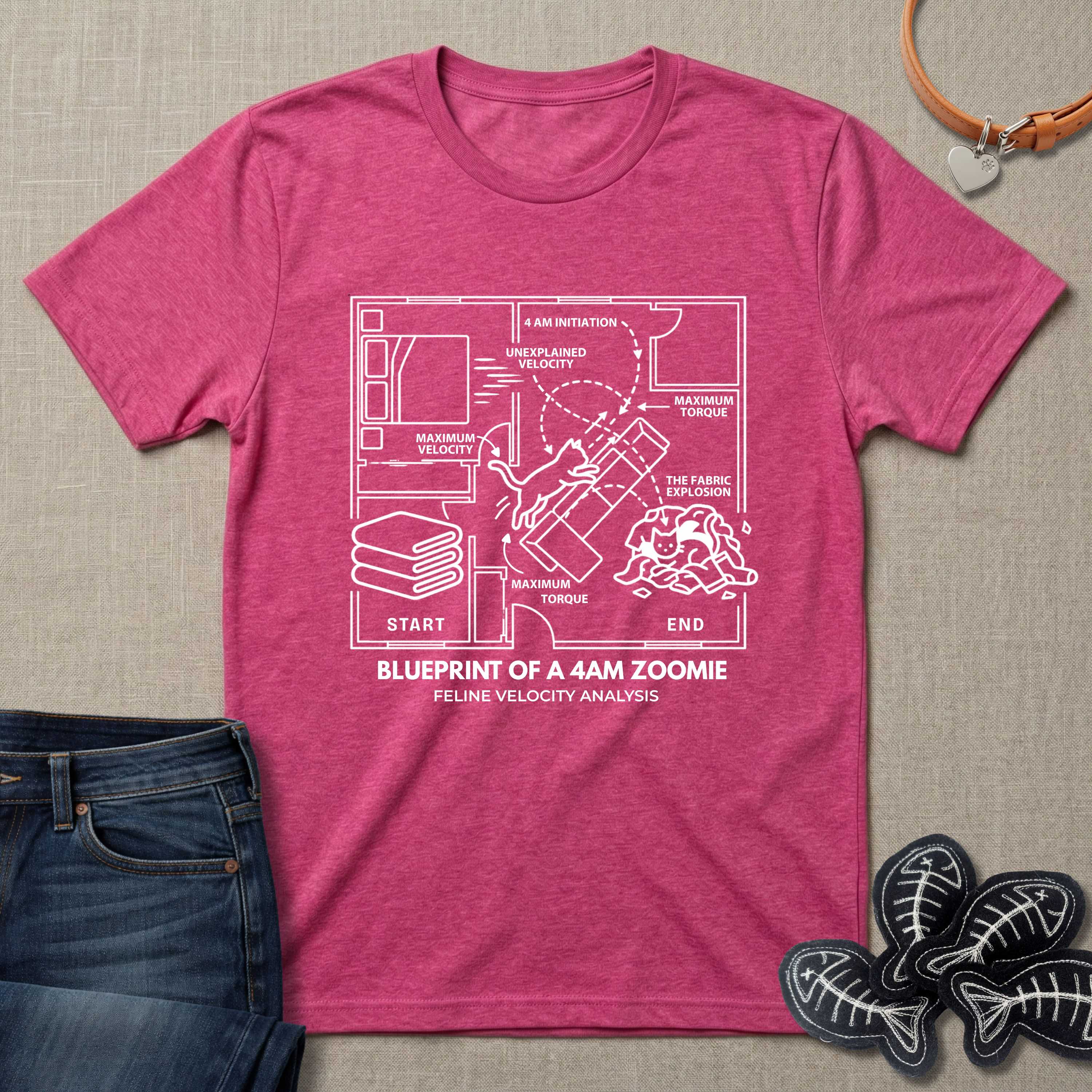 Blueprint of a 4AM Zoomie Cat T-Shirt