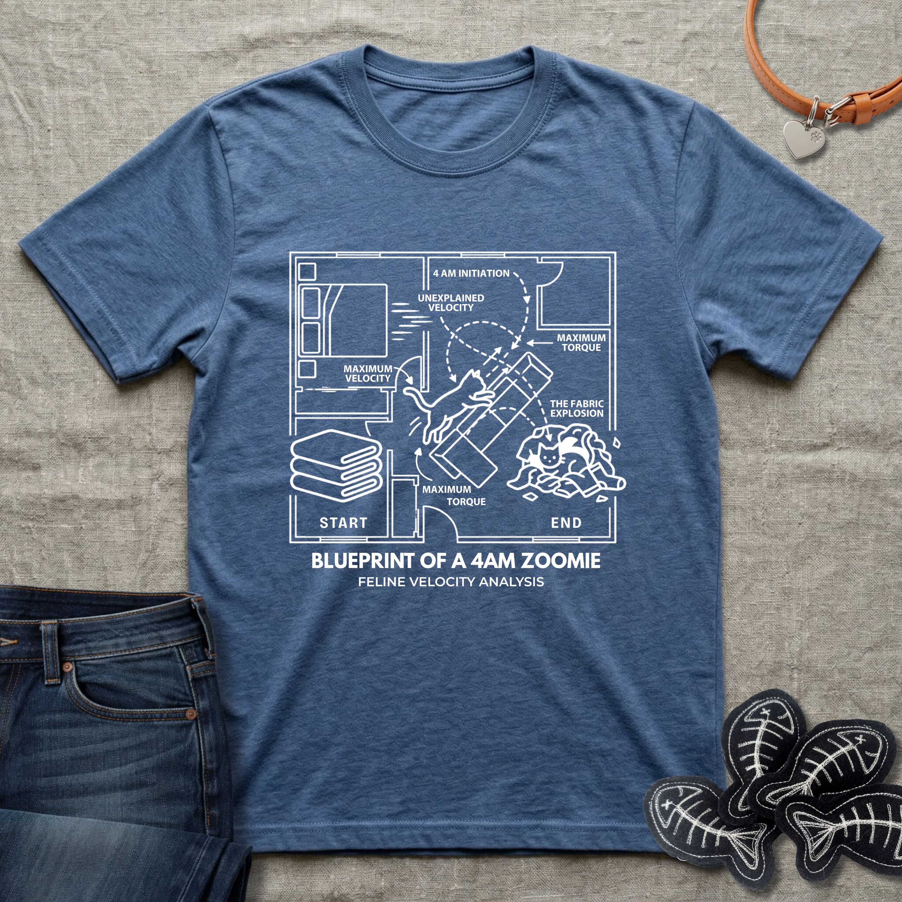 Blueprint of a 4AM Zoomie Cat T-Shirt