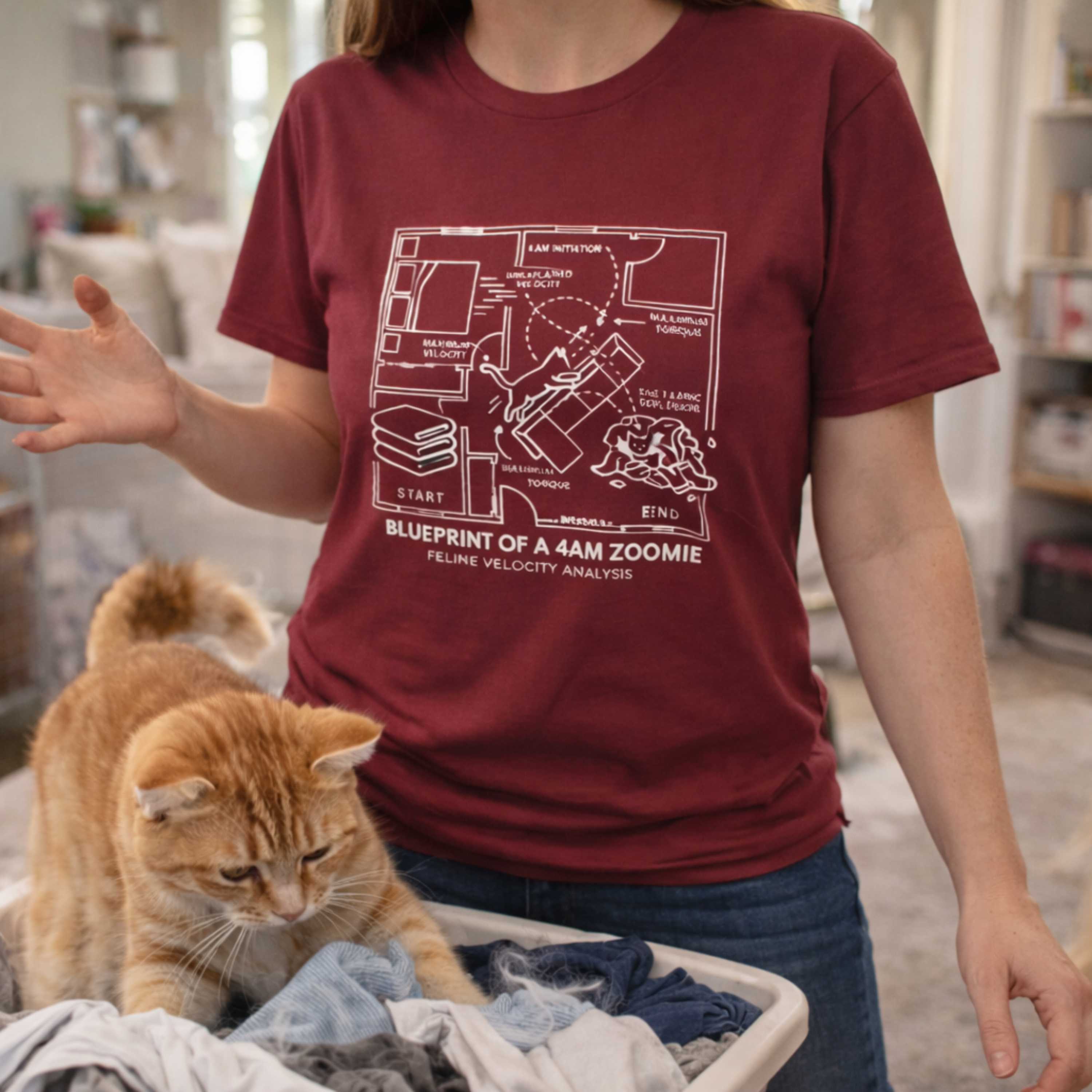 Blueprint of a 4AM Zoomie Cat T-Shirt