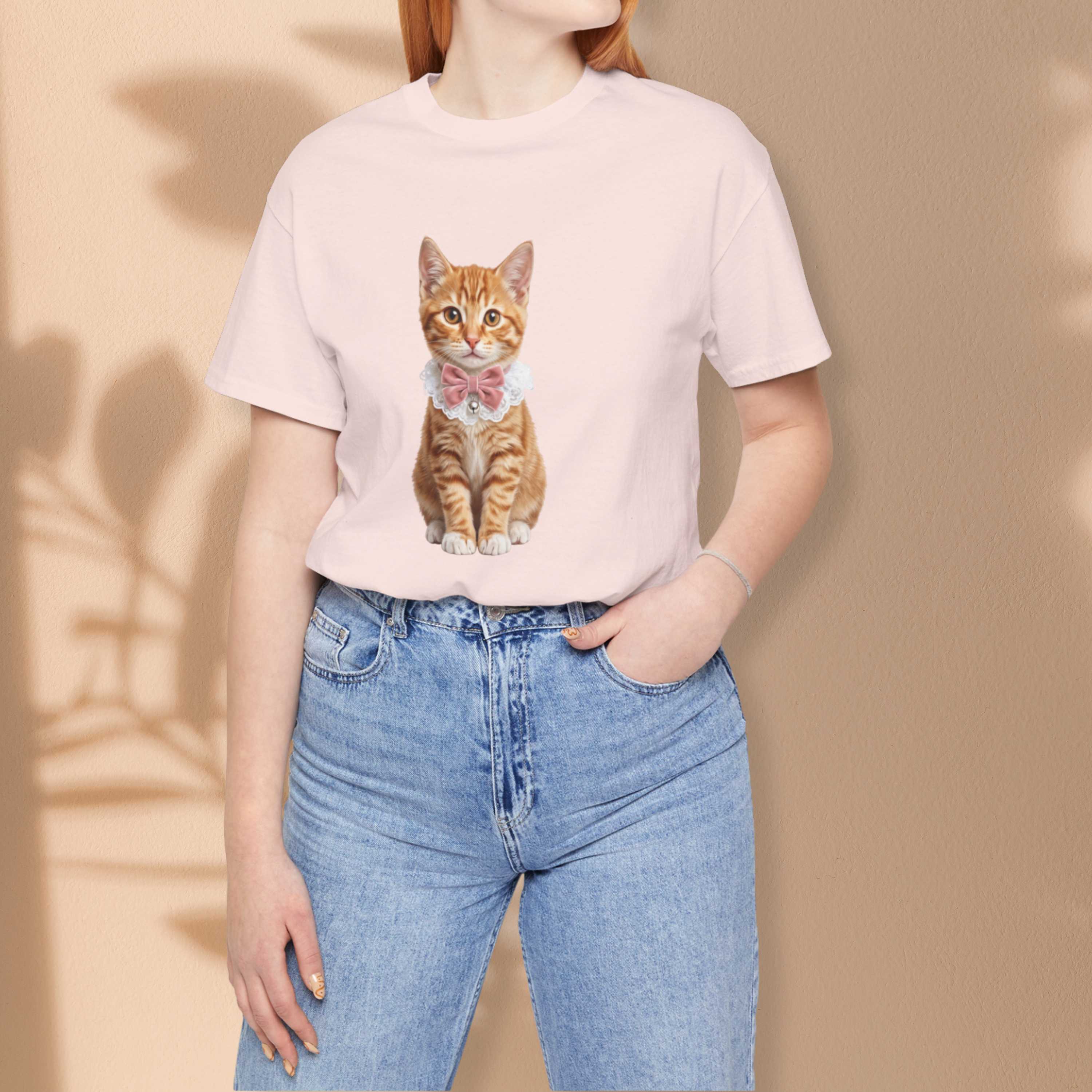Orange Kitten with Bow and Bell Cat T-Shirt