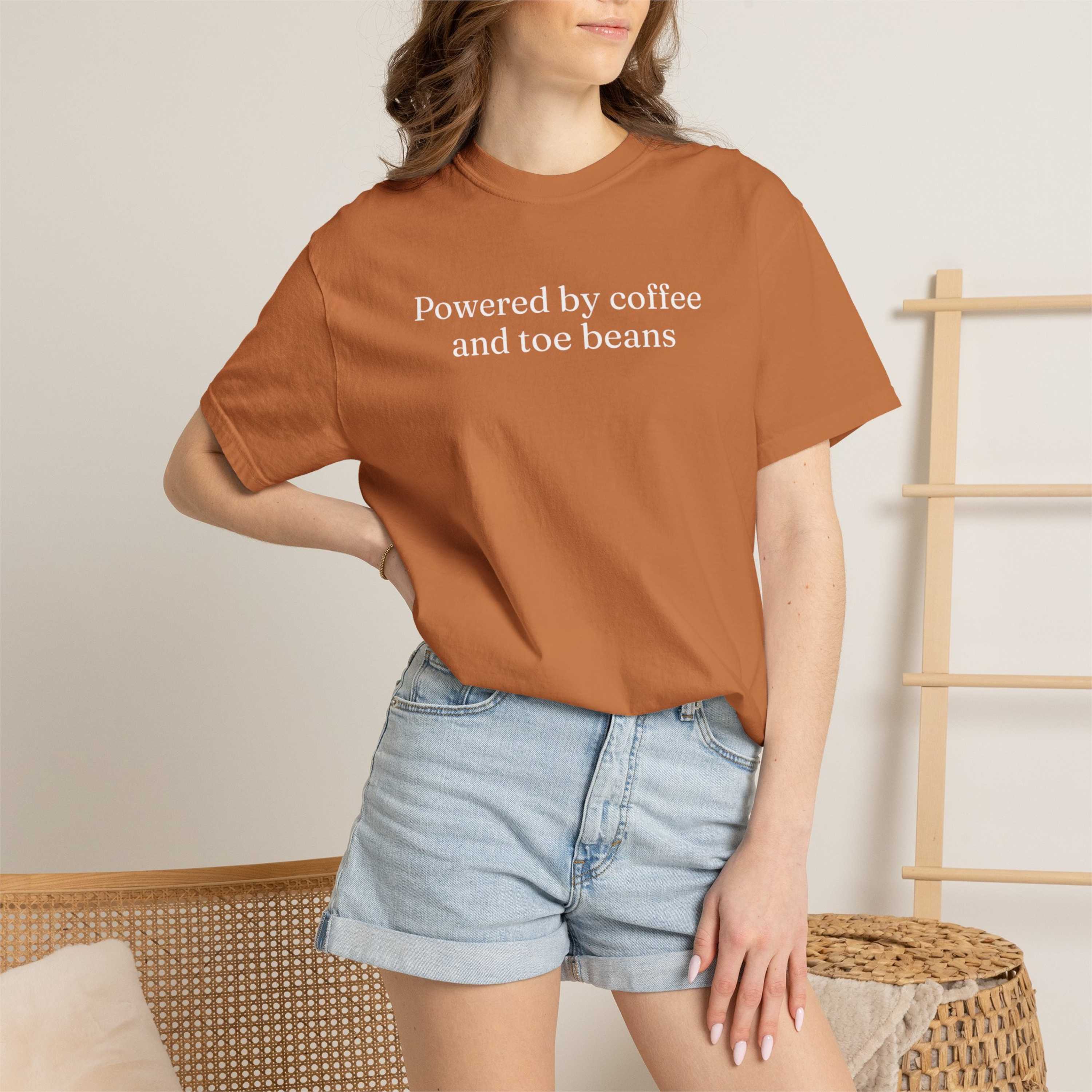 Powered by Coffee and Toe Beans Text Cat T-Shirt