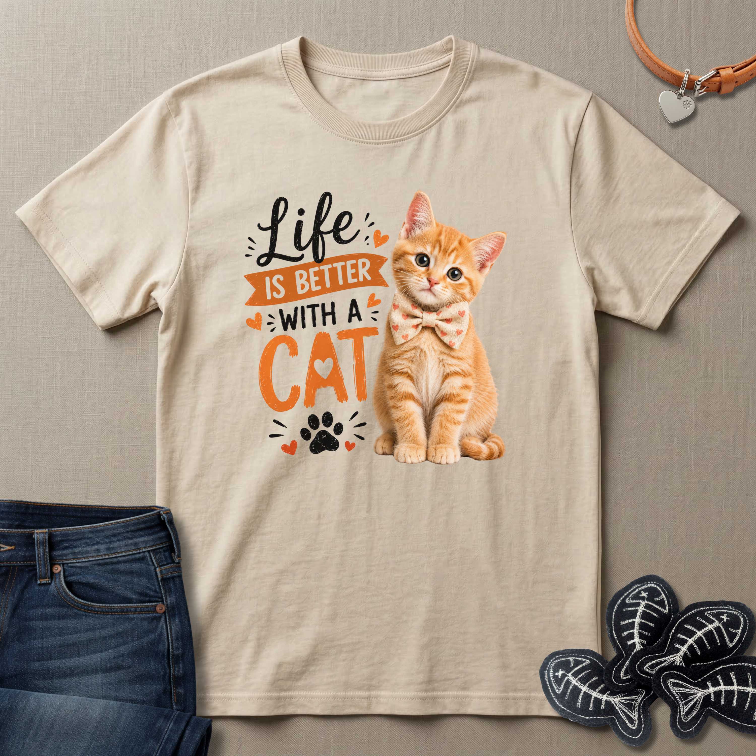Life is Better with a Cat with a Bowtie T-Shirt