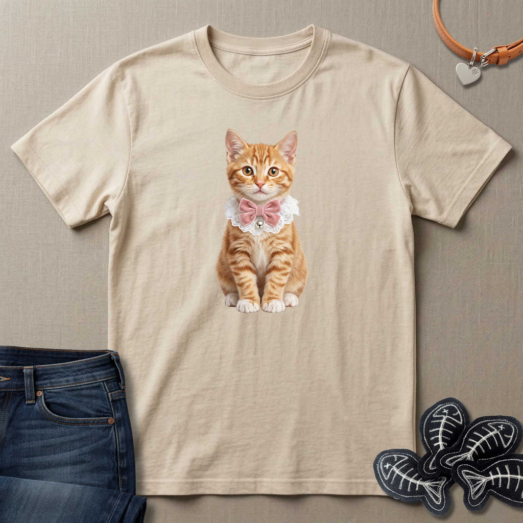 Orange Kitten with Bow and Bell Cat T-Shirt