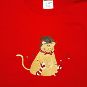 Top Hat Christmas Kitty on Red Tee