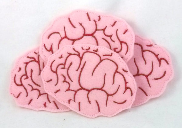 Set of four embroidered brain coasters