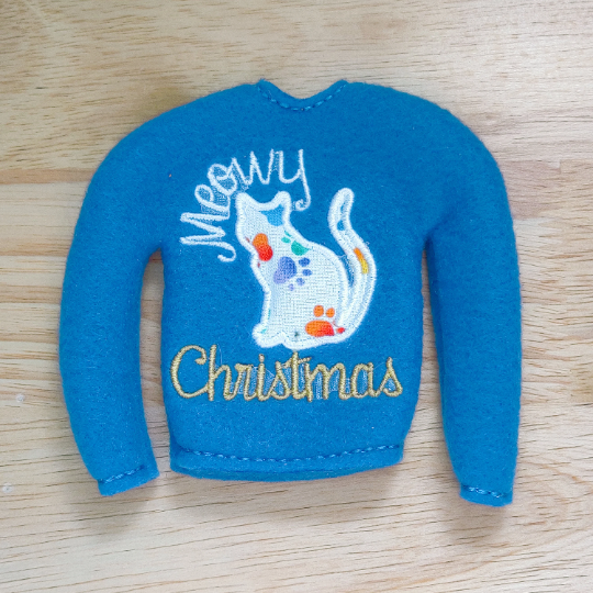 Blue Meowy Christmas Elf Sweater