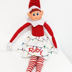 Personalized elf skirt. Shown Ruby in red on Lights skirt