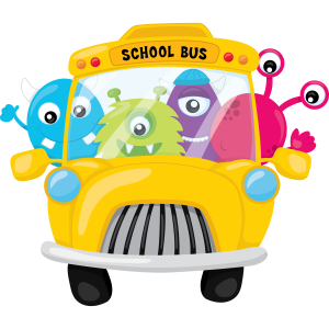 Countdown for back to school with happy monsters on a school bus